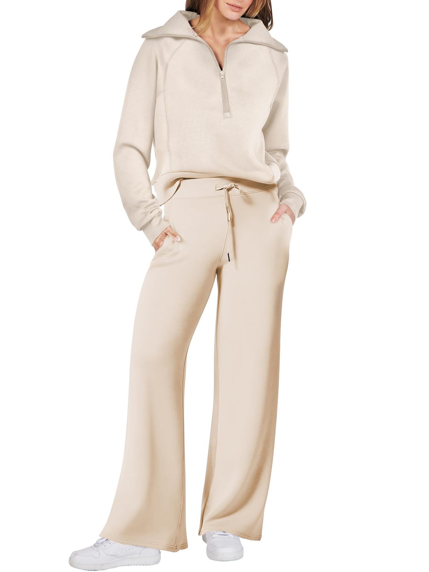 Women's Two Piece Pants Women Outfits Sweatsuit Set Quarter Zip Sweatshirt Wide Leg Sweatpant Petite Suits Wedding Dress For Guest