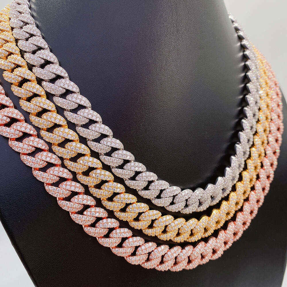Hip Hop Style 925 Sterling 12mm Mens Cuban Chain Necklace Miami Cuban 925 Sterling Silver Necklace Men Moissanite Necklace