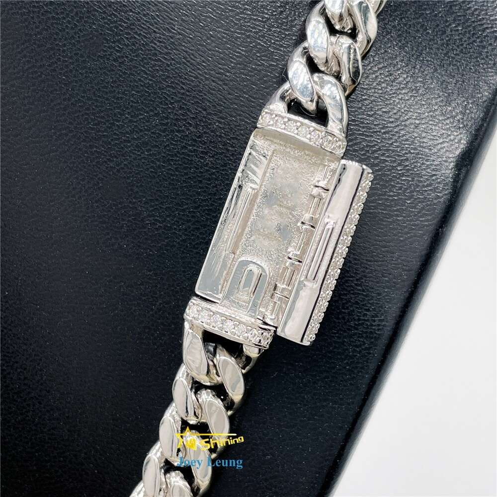 Mens Necklace 8mm 10mm 12mm 13mm Vvs Moissanite Diamond Clasp Solid 925 Silver Iced Out Miami Cuban Link Chain Hip Hop Jewelry