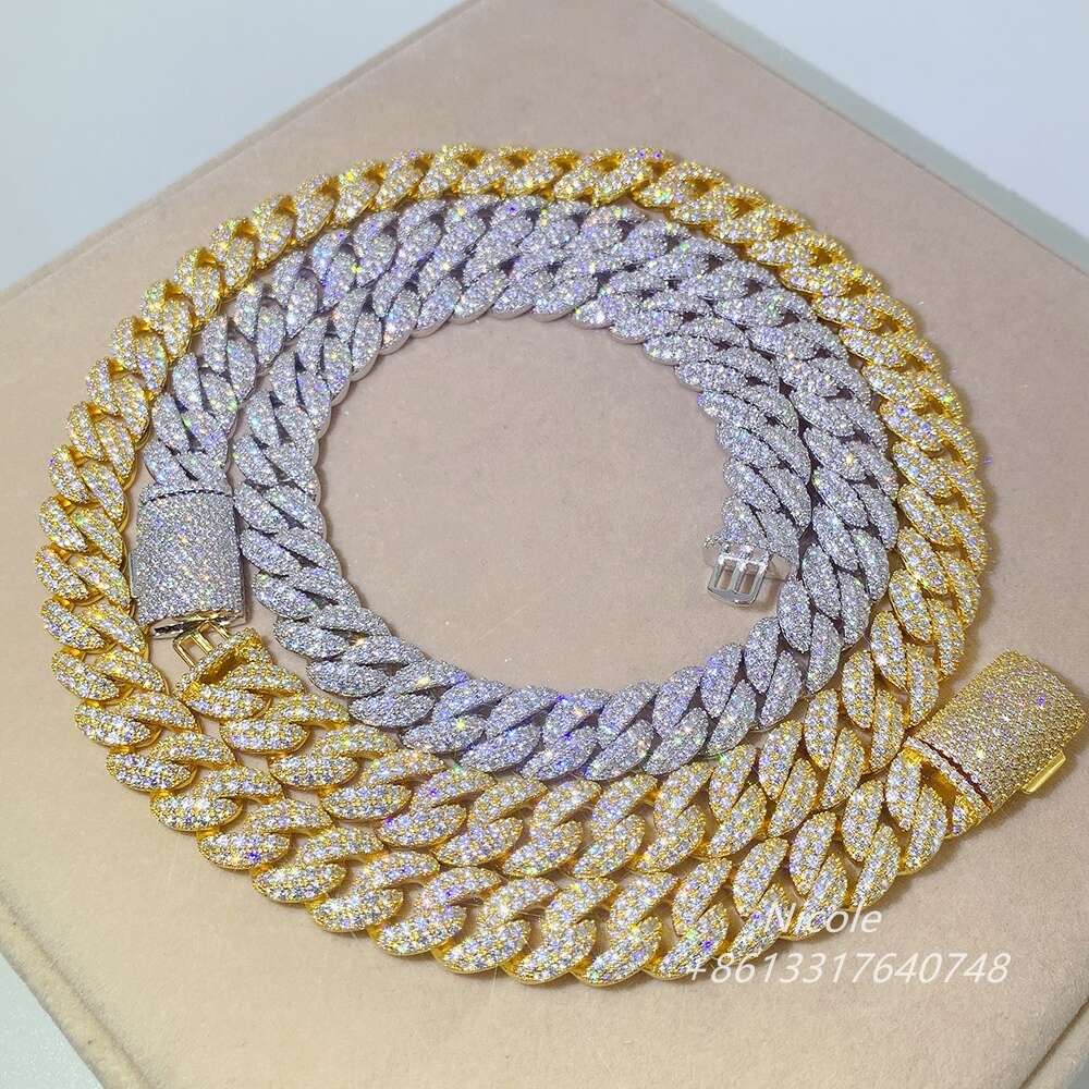 Drop Shipping Fashion Iced Out Hip Hop Jewelry Gra Vvs Moissanite Gold Filled Sier Cuban Link Chain
