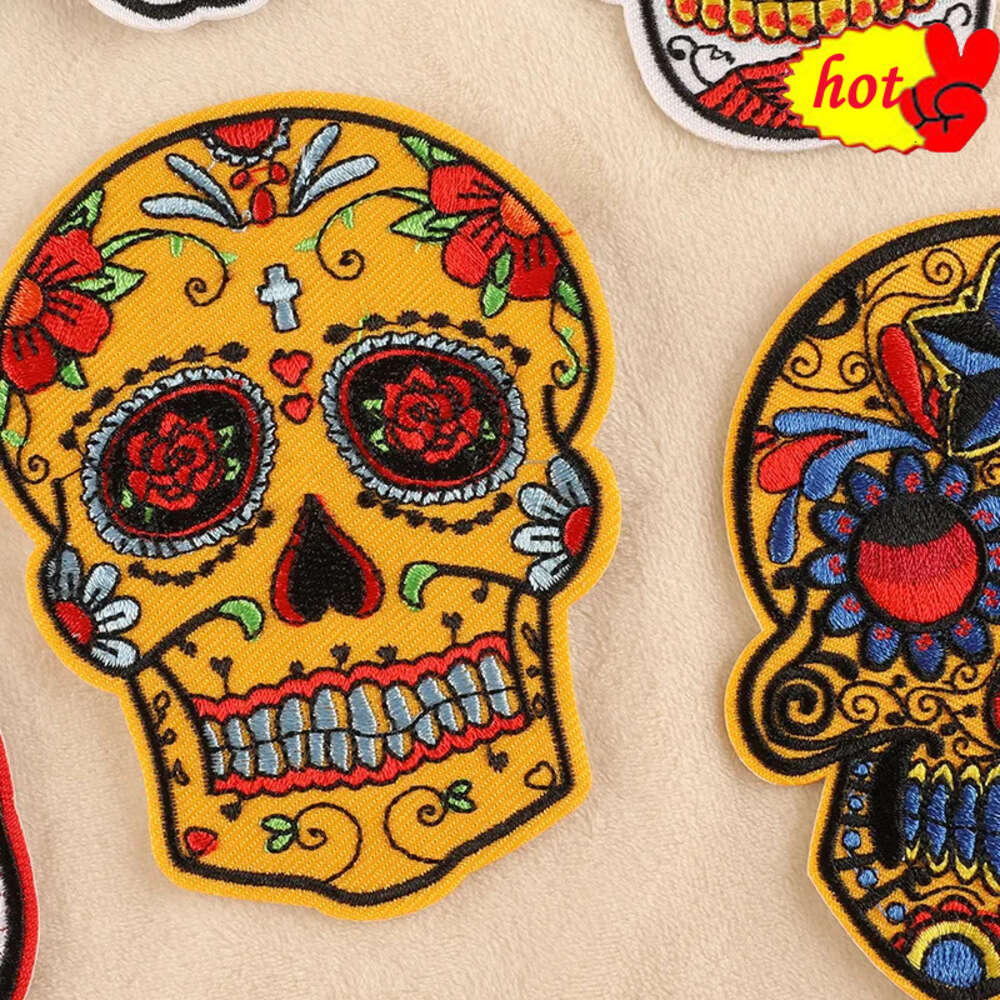 Skull Patch Thermocollant Rock Iron on for Clothing Designer Embroidered Punk Fabrics Badges Jacket Sew Mochila Parche Jeans Hat