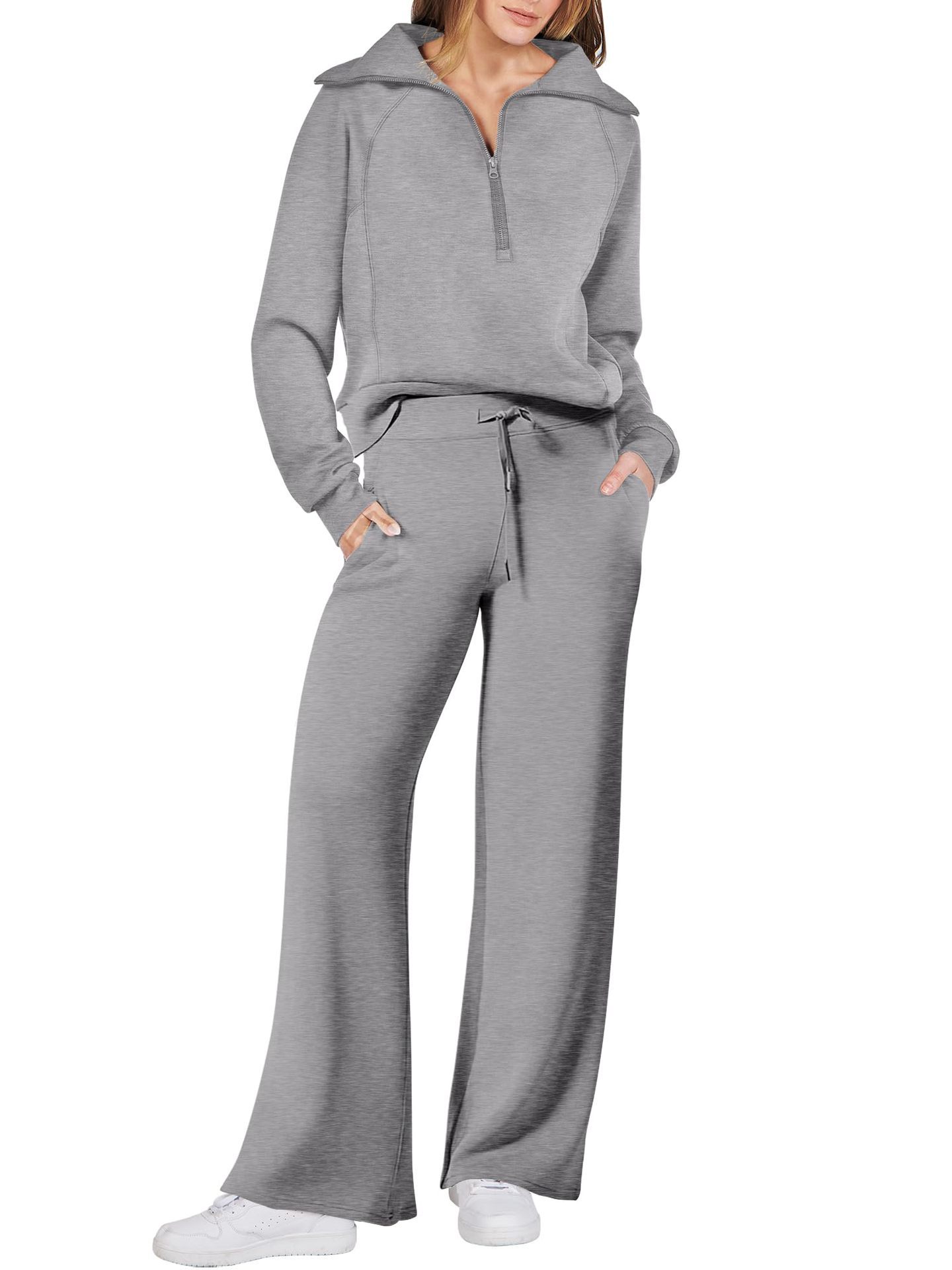 Women's Two Piece Pants Women Outfits Sweatsuit Set Quarter Zip Sweatshirt Wide Leg Sweatpant Petite Suits Wedding Dress For Guest