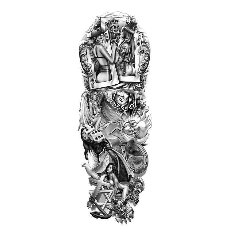 Makeup tattoo Full arm with animal pattern, lion figure, large flower simulation set, sticker