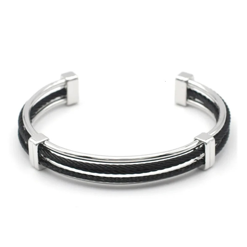 European and American Stainless Steel Braided Wire Rope Hollow Bangles Open Ins Style Retro Gold Steel Bracele 240110