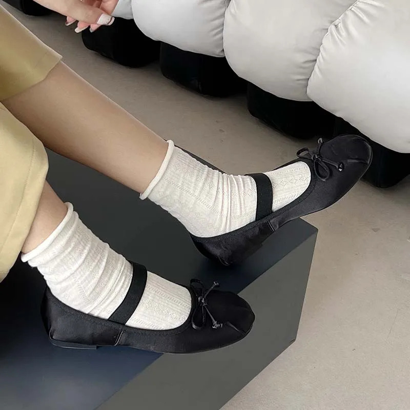 Ladies Ballet Flats In Sandals Women Lolita Casual Outside Atutmn Fashion Slides Butterfly-Knot Female Mary Jane Shoes 240110