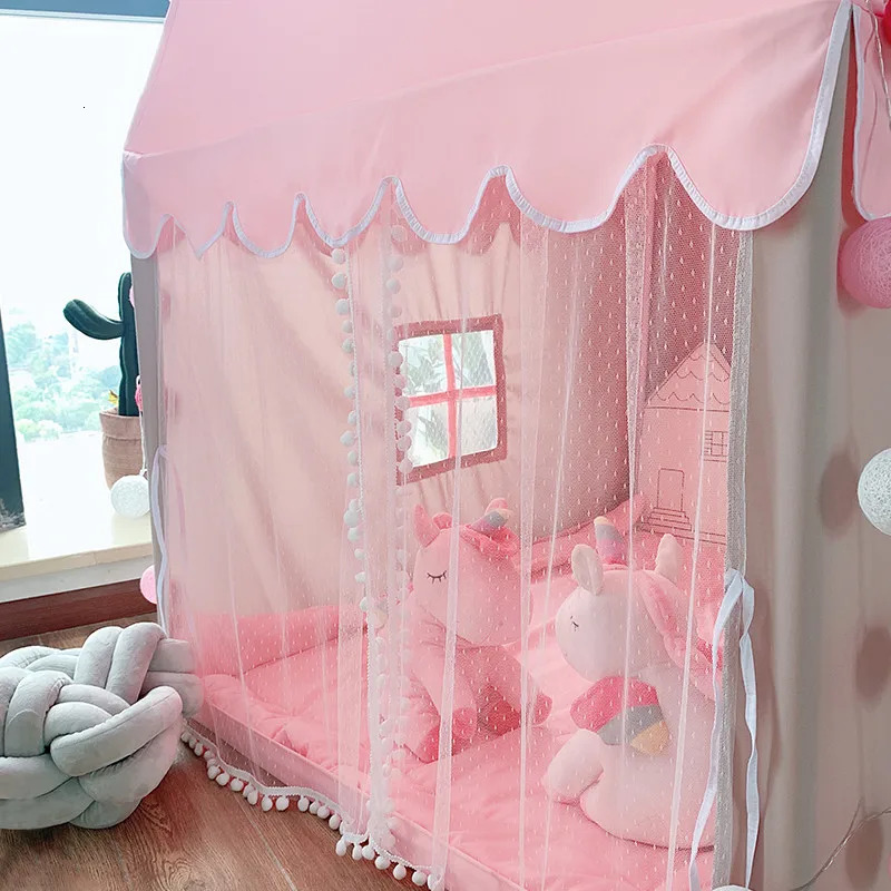 Large Children Toy Tent 1.35M Wigwam Folding Kids Tents Tipi Baby Play House Girls Pink Princess Castle Child Room Decor 240110
