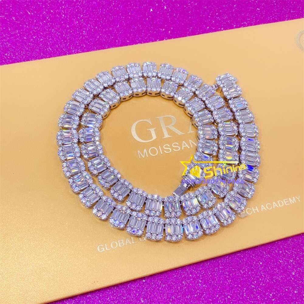 High Fashion Women Hip Hop Jewelry Baguette Vvs1 Moissanite Diamond Sterling Silver 925 Cuban Link Necklace
