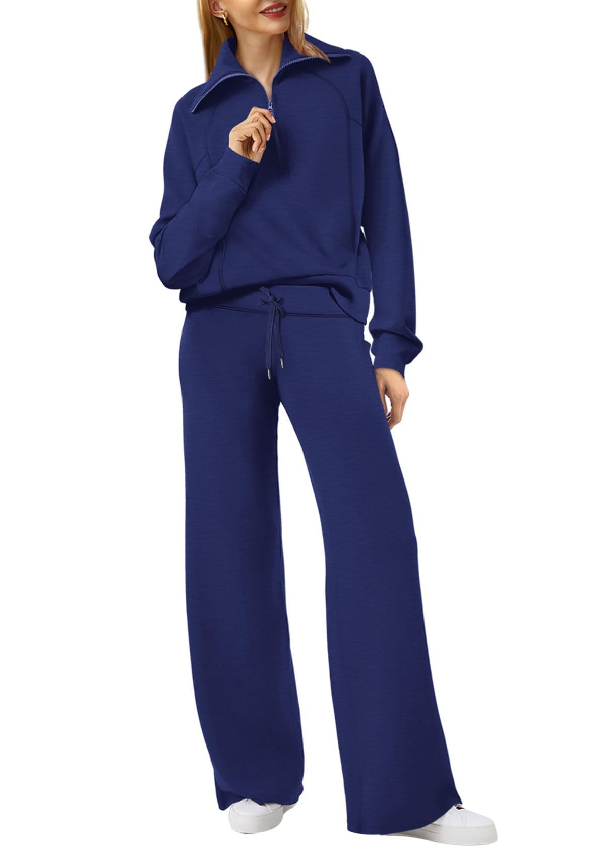 Women's Two Piece Pants Women Outfits Sweatsuit Set Quarter Zip Sweatshirt Wide Leg Sweatpant Petite Suits Wedding Dress For Guest
