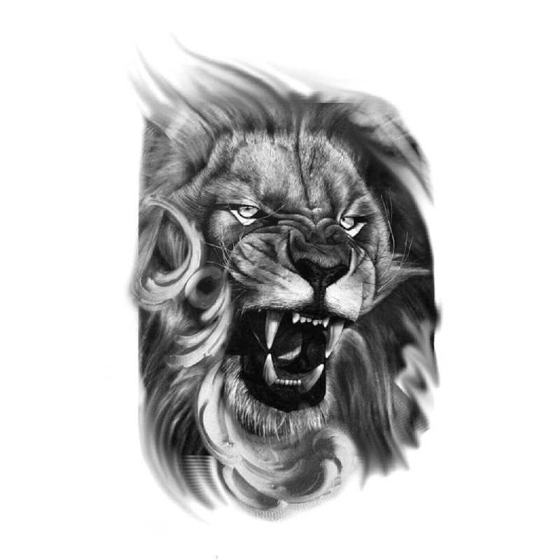 Fox Tattoo Sticker, Lion Tiger Colored Flower Arm, Water Transfer Printing, Waterproof Simulated Sticker