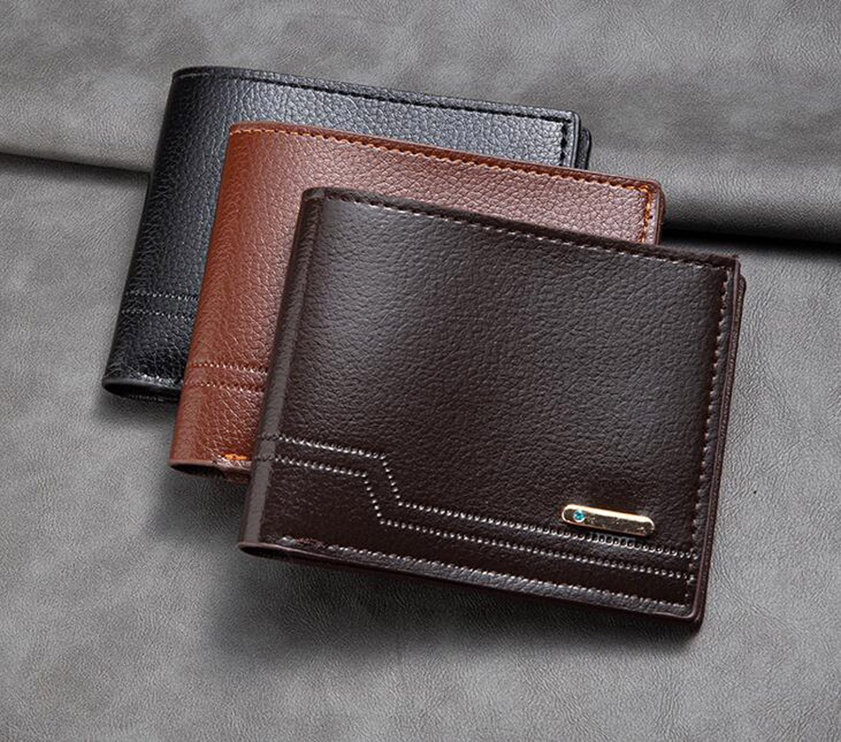 DHL100pcs Wallets Men PU Geometry Two Foldable Multifunctional Business Short Credit Card Holder
