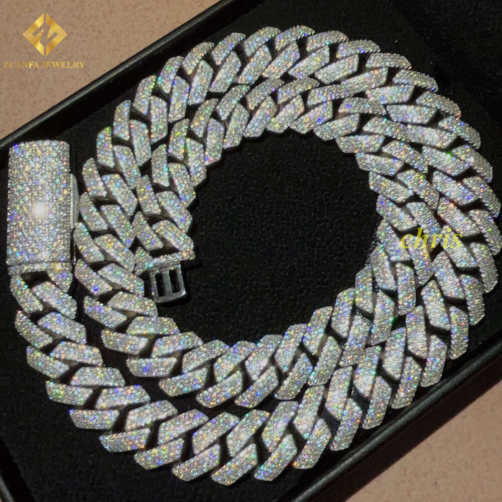 Fast Delivery 15mm 4 Rows Stone Vvs Moissanite Iced Out Diamond 925 Cuban Link Chain