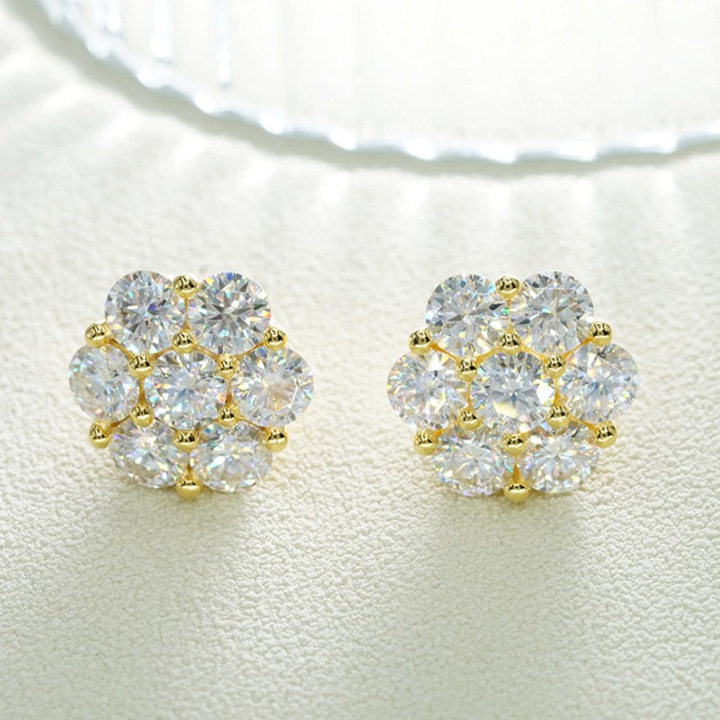 New Trendy Men Women Silver Earrings Pass Test 925 Sterling Silver 5mm Round VVS Moissanite Flower Earrings Studs Nice Gift Bling Jewelry for Party We