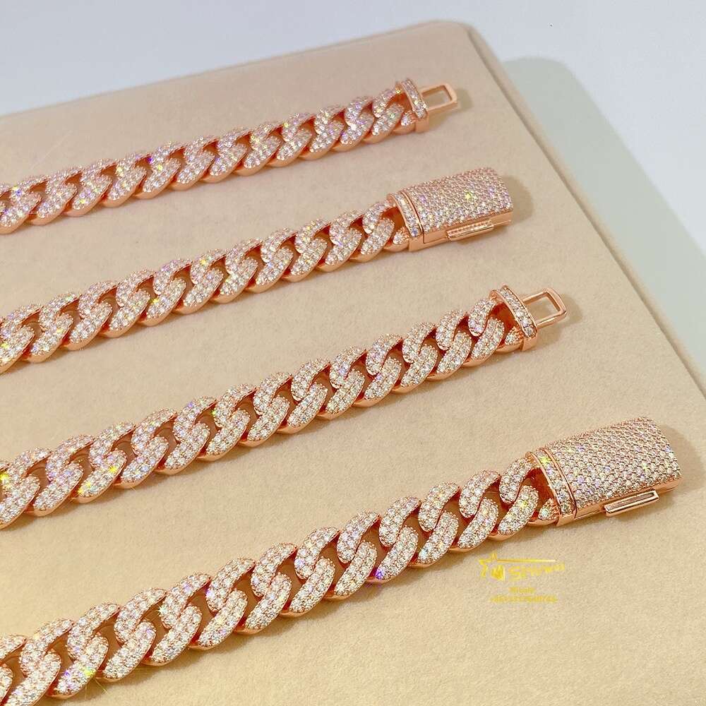 Wholesale Rose Gold Pass Diamond Tester Moissanite S925 13mm Trendy Mens Hip 13mm Iced Out Cuban Link Chain