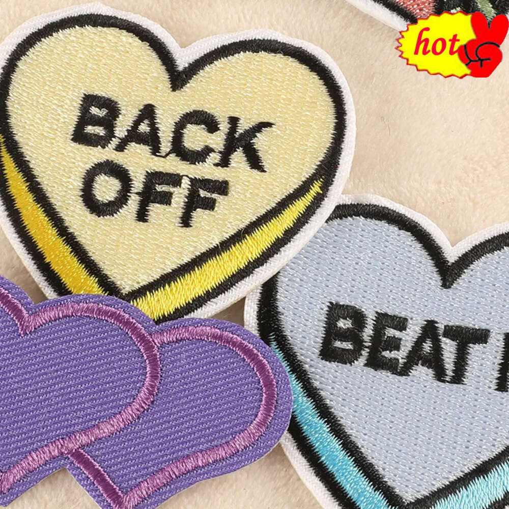 10 Pcs Heart Embroidered Patches for Clothing Wholesale Bulk Iron on Badge Lot Letter Sew Thermocollant Anime Cute Kids Designer