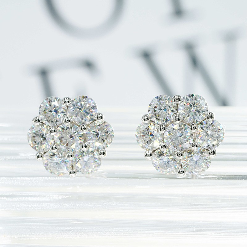 New Trendy Men Women Silver Earrings Pass Test 925 Sterling Silver 5mm Round VVS Moissanite Flower Earrings Studs Nice Gift Bling Jewelry for Party We