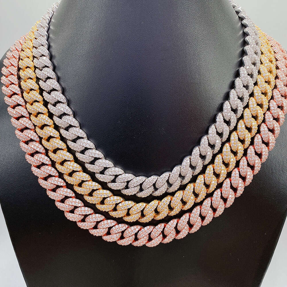 Hip Hop Style 925 Sterling 12mm Mens Cuban Chain Necklace Miami Cuban 925 Sterling Silver Necklace Men Moissanite Necklace