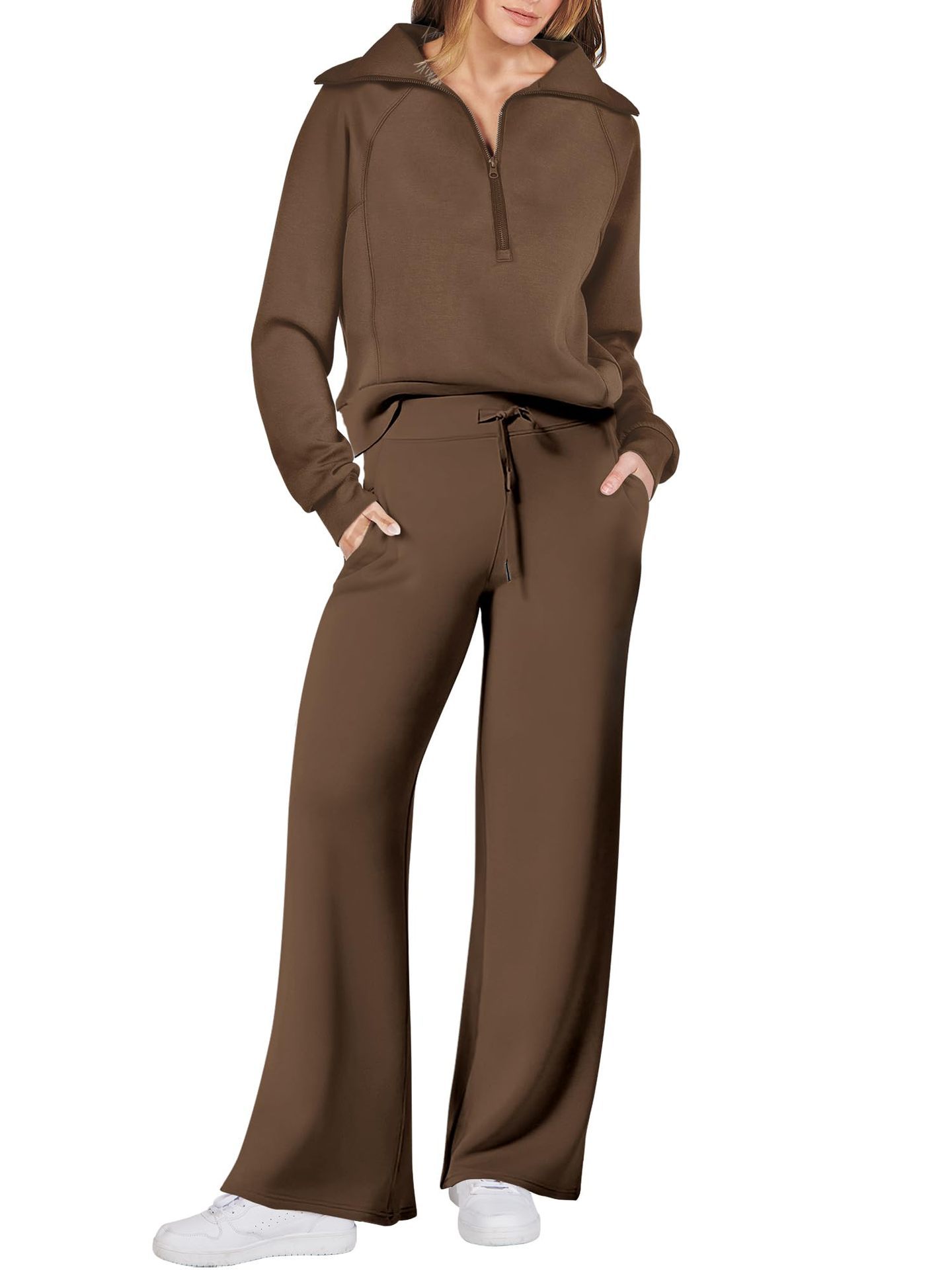 Women's Two Piece Pants Women Outfits Sweatsuit Set Quarter Zip Sweatshirt Wide Leg Sweatpant Petite Suits Wedding Dress For Guest