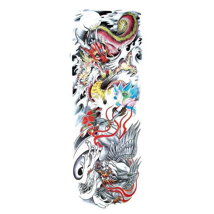 Makeup tattoo Full arm with animal pattern, lion figure, large flower simulation set, sticker