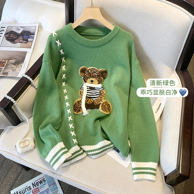 Cute teddy bear embroidered knit restores the ancient style of autumn winter and winter in 2023 making it a casual round shirt sweater 240110 - view 5