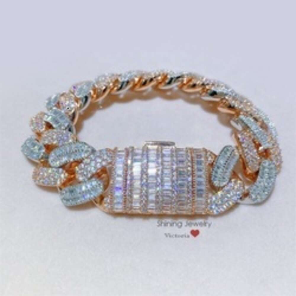 Rose Gold 2 Tone Vvs Moissanite Diamond 20mm Thick Sterling Silver Cuban Bracelet