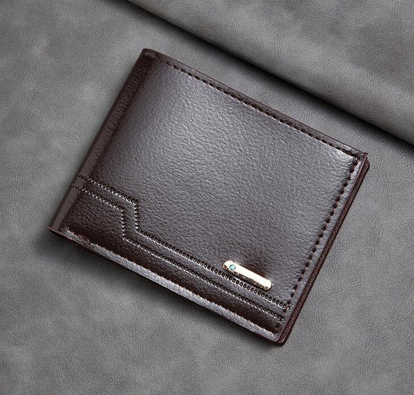 DHL100pcs Wallets Men PU Geometry Two Foldable Multifunctional Business Short Credit Card Holder