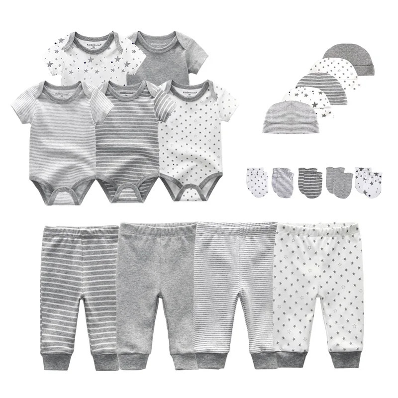 Cotton Solid born Baby Sets Unisex BodysuitsPantsHatsGloves Girl Boy Clothes Short Sleeve Roupas de bebe 240110
