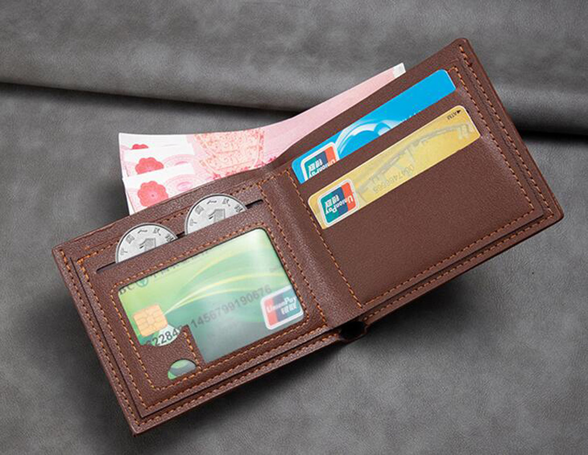 DHL100pcs Wallets Men PU Geometry Two Foldable Multifunctional Business Short Credit Card Holder