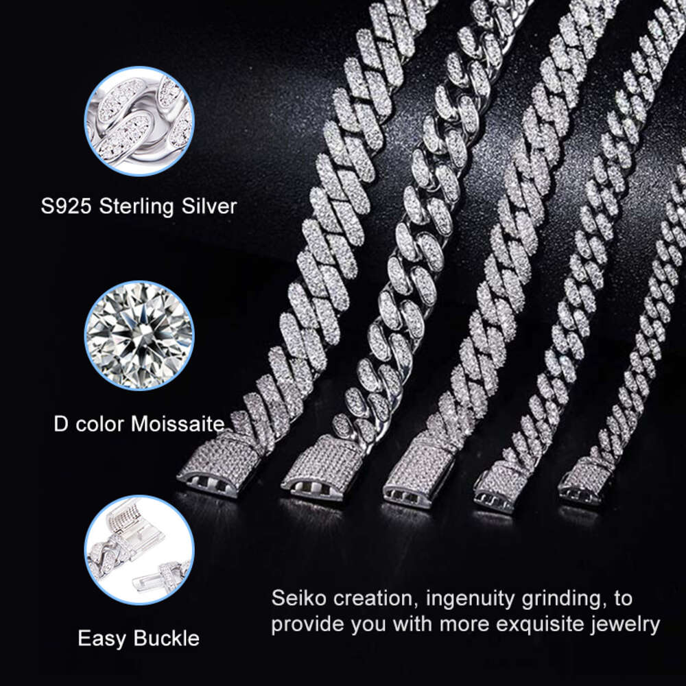 Hip Hop Jewelry Moissanite Necklace Men d Color Vvs Moissanite Chain Men Gold Plated Cuban Mossanite Link Cuban Moissanite Chain