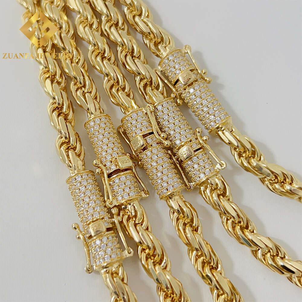 Mens Italian Heavy Chain 925 Sterling Silver Moissanite Diamond Cut 6mm Width Rope Necklace for Men