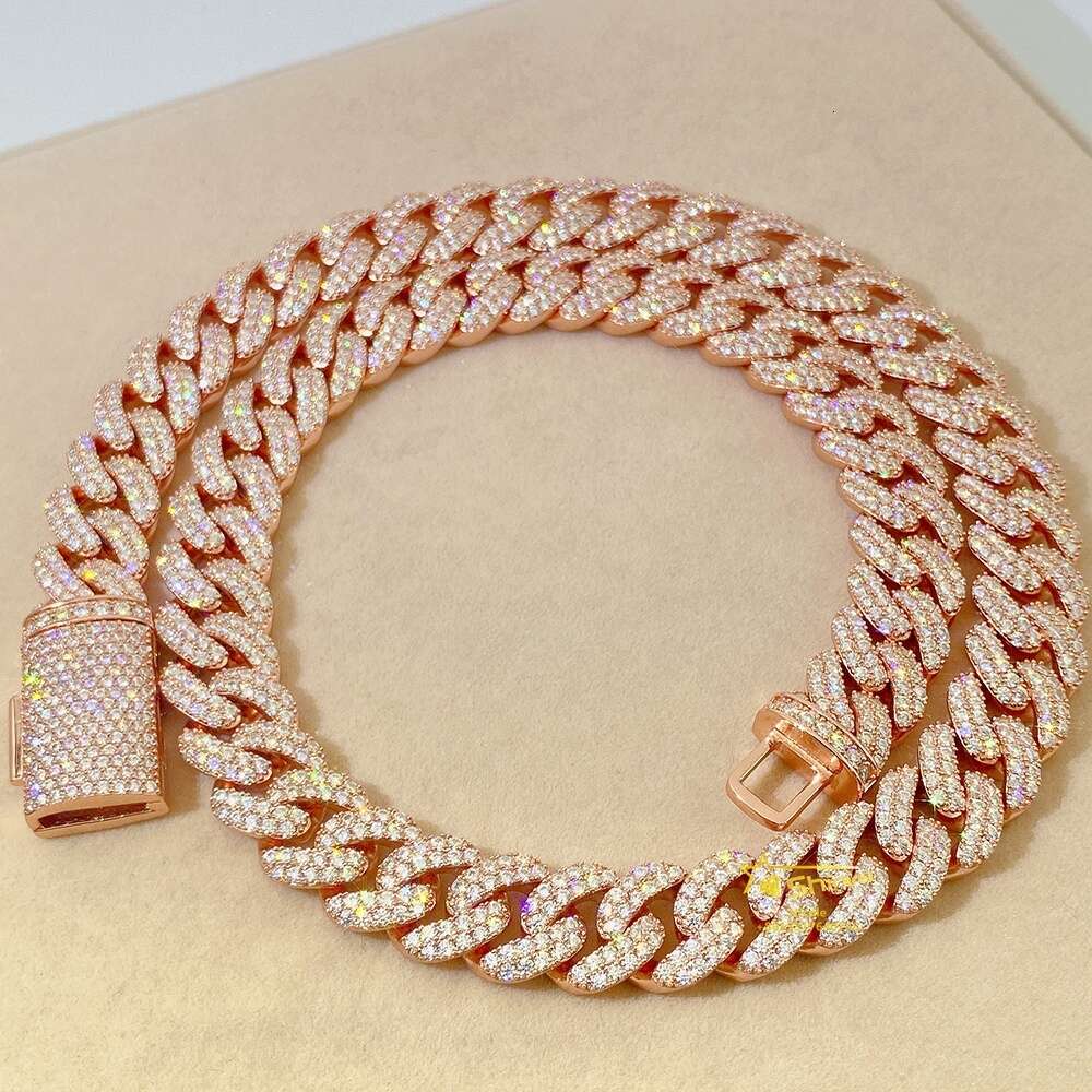 Wholesale Rose Gold Pass Diamond Tester Moissanite S925 13mm Trendy Mens Hip 13mm Iced Out Cuban Link Chain