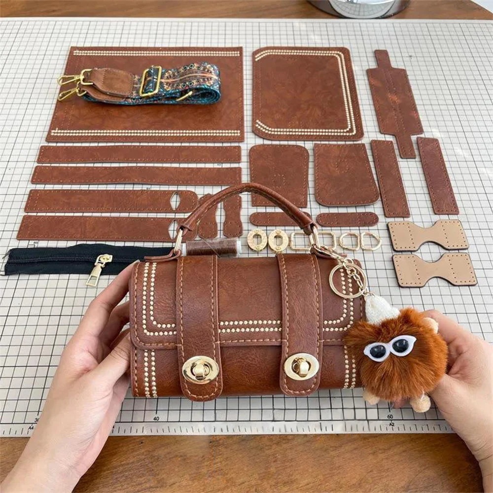 DIY Bag Sewing Set Handbag Shoulder Strap Handmade PU Leather Black Brown Accessories With Hardware Buckle for Women 240110