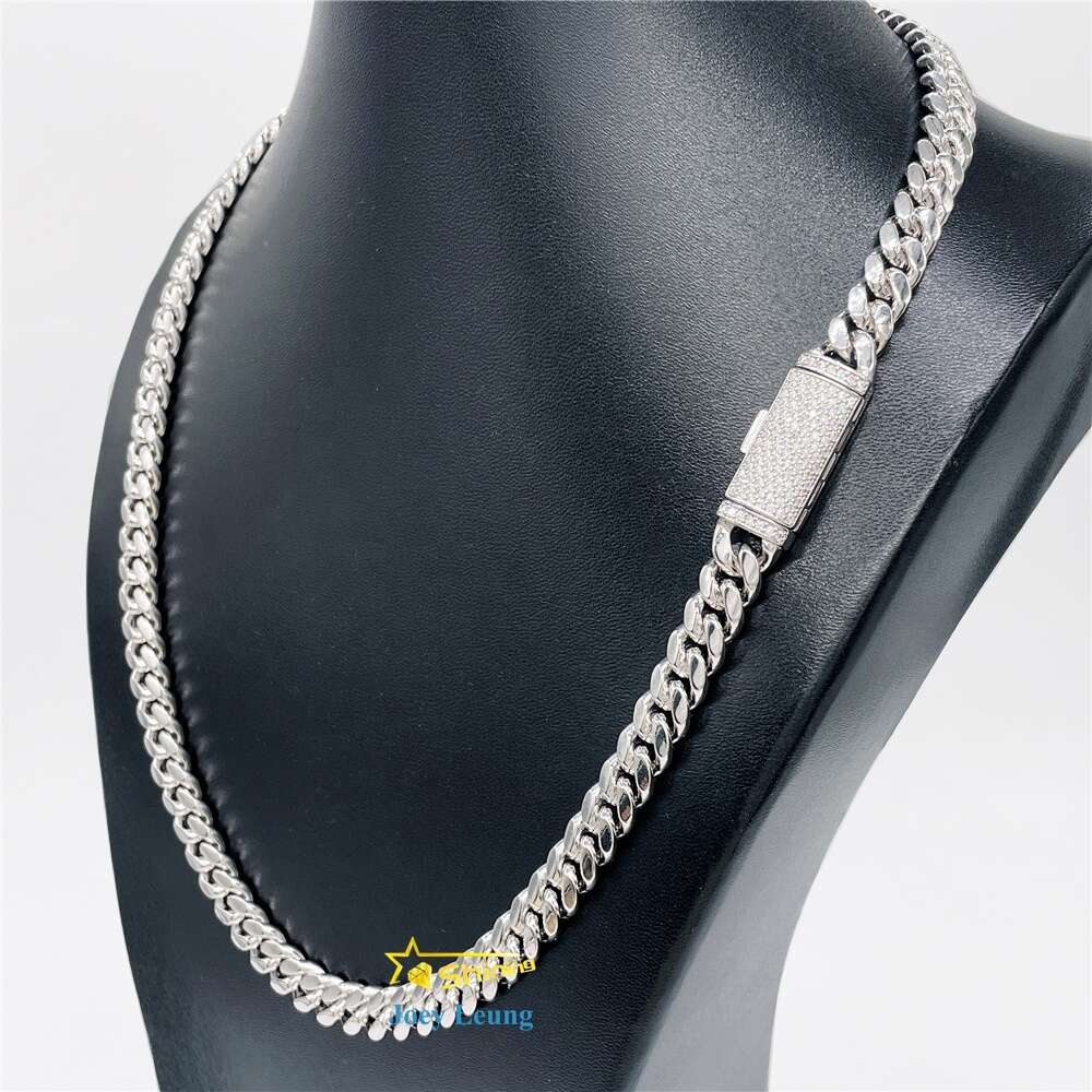 Mens Necklace 8mm 10mm 12mm 13mm Vvs Moissanite Diamond Clasp Solid 925 Silver Iced Out Miami Cuban Link Chain Hip Hop Jewelry