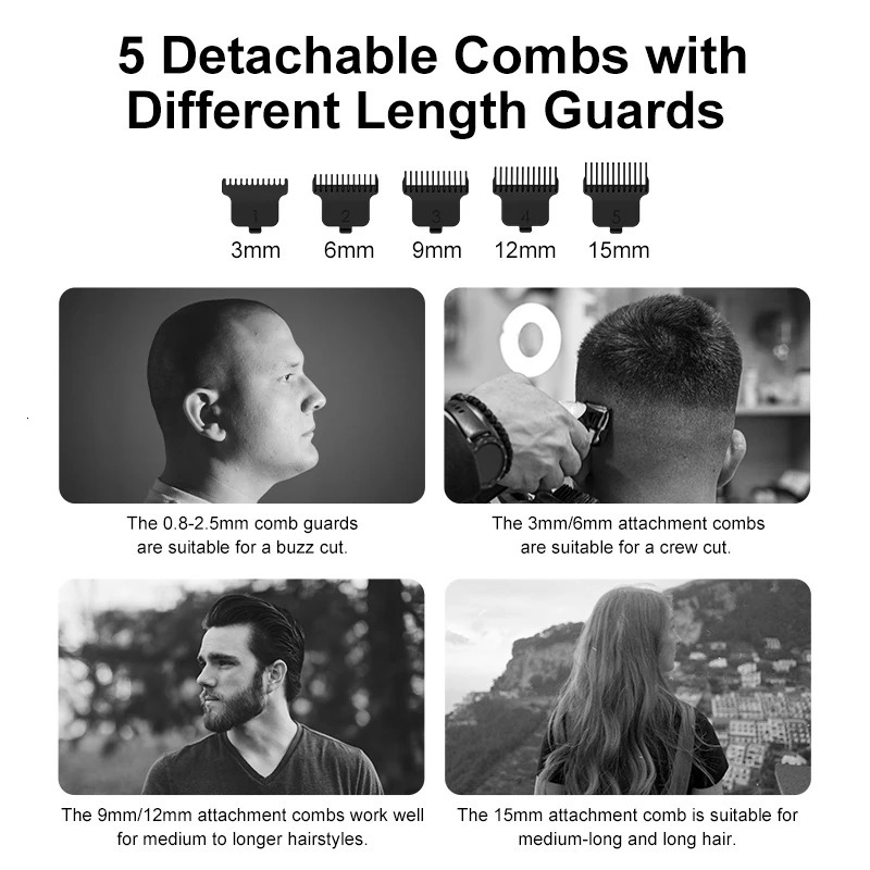 Electric Hair Clipper Trimmer Adjustable Cutting Machine Cordless Rechargeable Professional Clippers for Men 240110