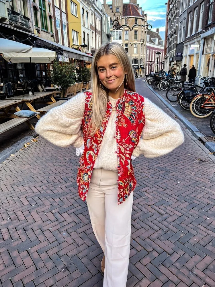 Women Printed Embroidery Reversible Vest Jacket Vintage National Style Casual Patchwork Vests 2023 Elegant Streetwear Waistcoat 240130