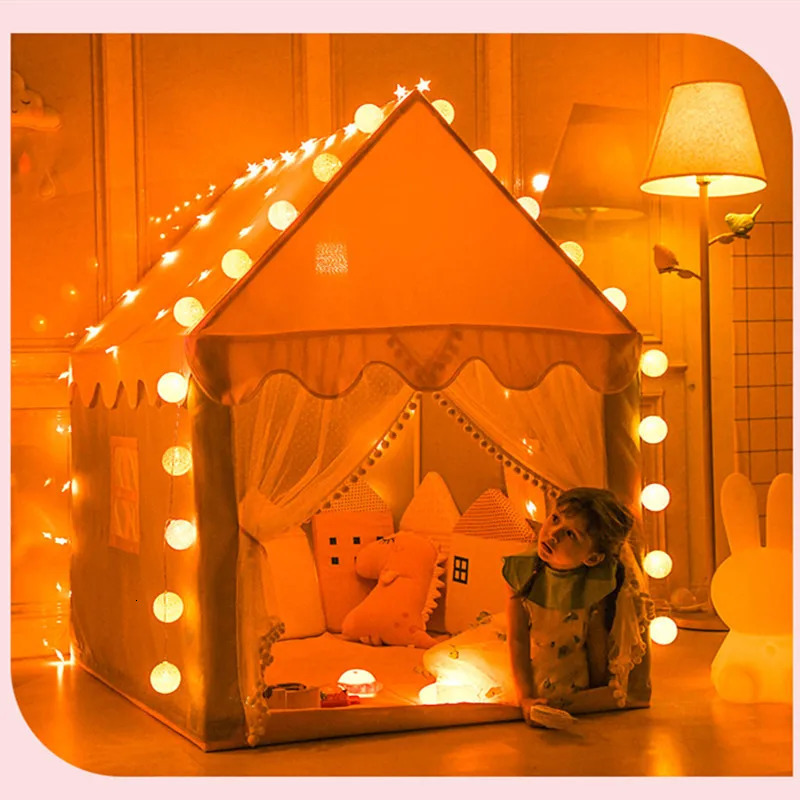 Large Children Toy Tent 1.35M Wigwam Folding Kids Tents Tipi Baby Play House Girls Pink Princess Castle Child Room Decor 240110