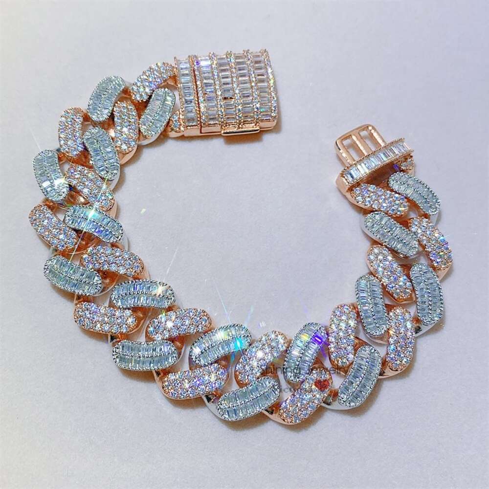 Rose Gold 2 Tone Vvs Moissanite Diamond 20mm Thick Sterling Silver Cuban Bracelet
