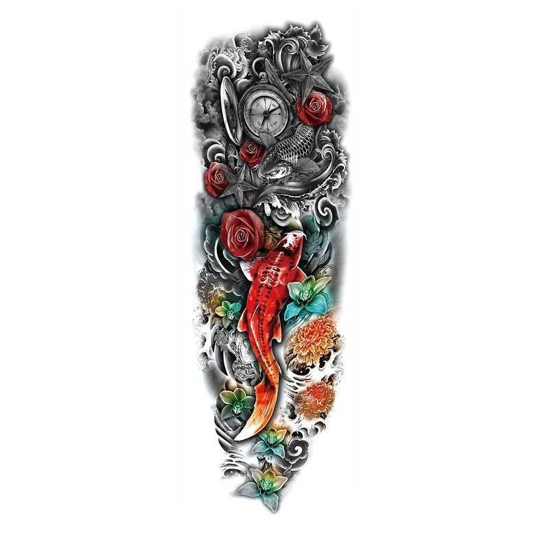 Makeup sticker with Tattoo full arm, large flower owl clock alarm, awakening, realizing God's Eye waterproof simulation water transfer