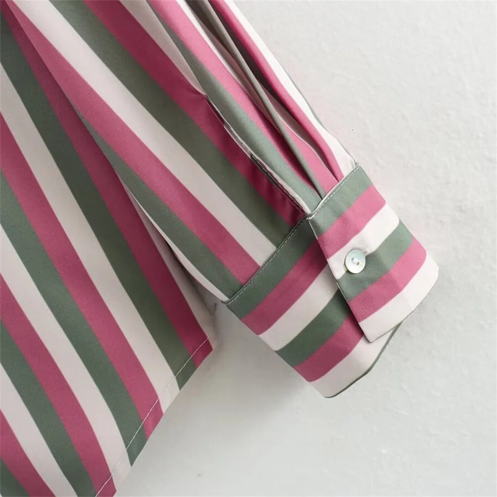 Zach Ailsa Early Spring Womens Fashion Casual Loose Versatile Striped Satin Texture Long sleeved Shirt 240111