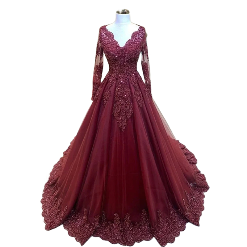 Long Sleeves Bury Elegant Evening Dresses V-neck Tulle A e Formal Ocn Dress Lace Appliques Beaded Arabic Prom Gown ppliques rabic