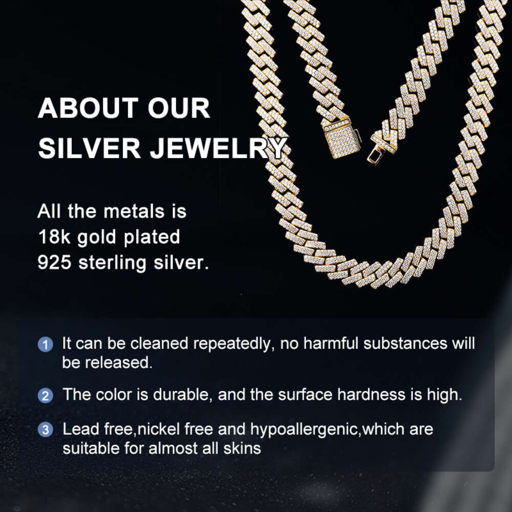 Hip Hop Jewelry Moissanite Necklace Men d Color Vvs Moissanite Chain Men Gold Plated Cuban Mossanite Link Cuban Moissanite Chain