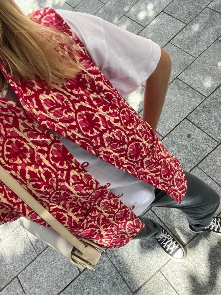 Women Printed Embroidery Reversible Vest Jacket Vintage National Style Casual Patchwork Vests 2023 Elegant Streetwear Waistcoat 240130