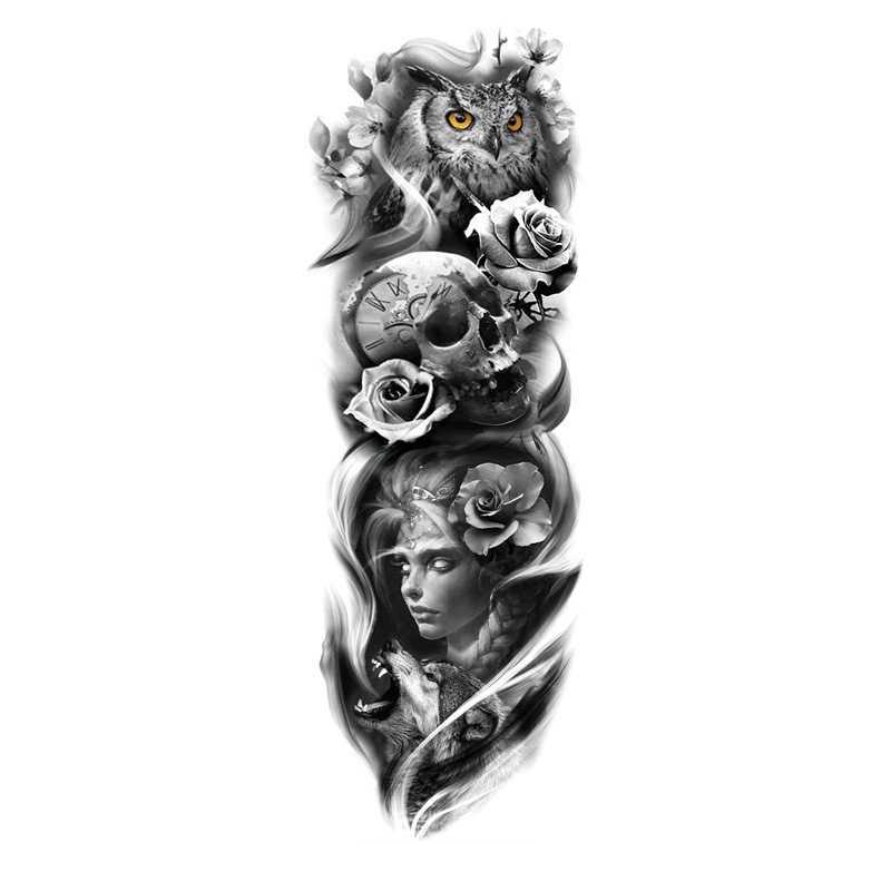 Makeup sticker with Tattoo full arm, large flower owl clock alarm, awakening, realizing God's Eye waterproof simulation water transfer