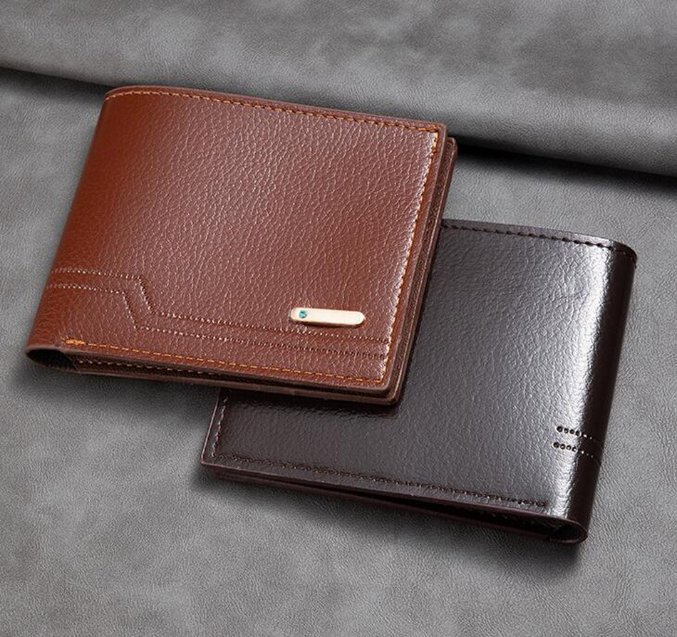 DHL100pcs Wallets Men PU Geometry Two Foldable Multifunctional Business Short Credit Card Holder