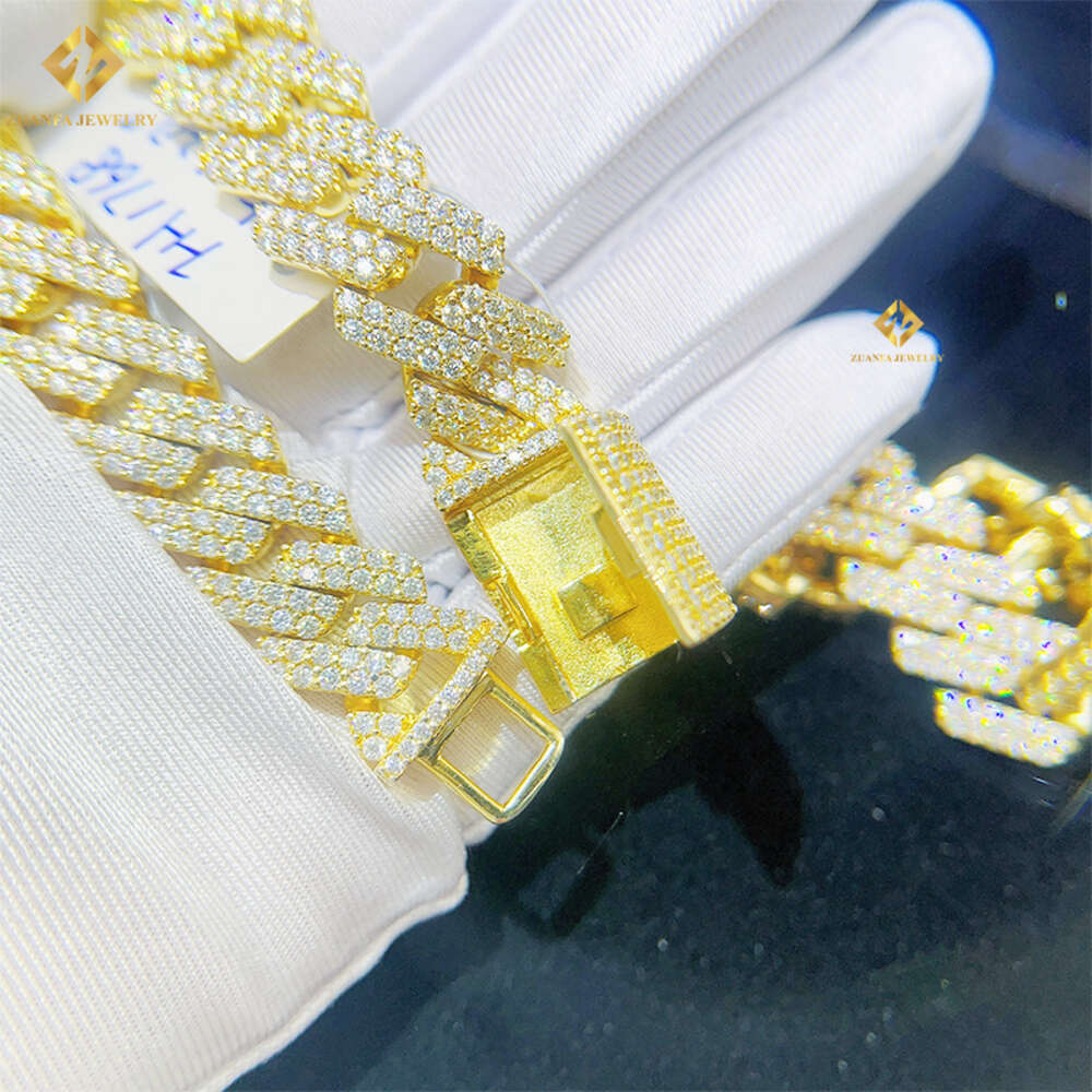 Hiphop Jewelry 15mm Iced Out Vvs Moissanite Chain 925 Sterling Silver Miami Cuban Chain Necklace