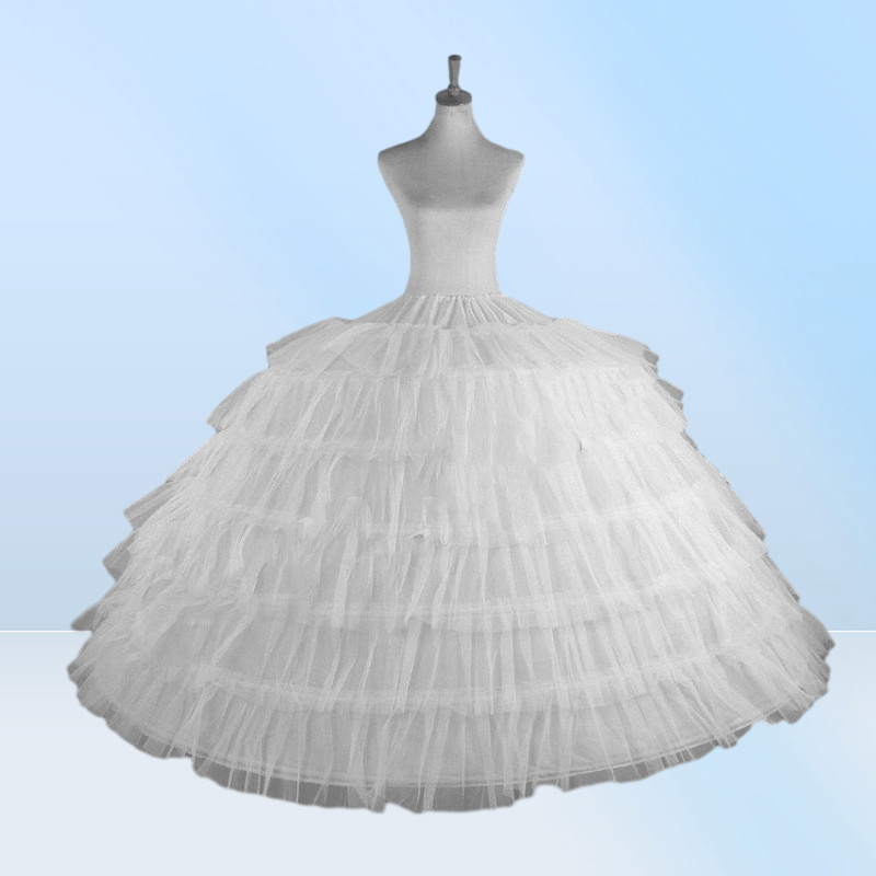 New 6 Hoops Big White Quinceanera Dress Petticoat Super y Crinoline Slip Underskirt For Wedding Ball Gown