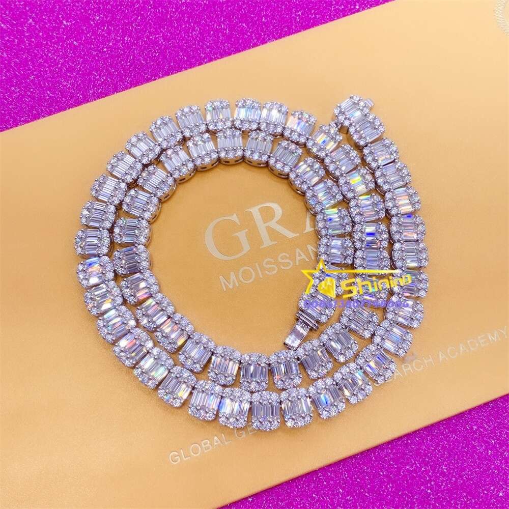High Fashion Women Hip Hop Jewelry Baguette Vvs1 Moissanite Diamond Sterling Silver 925 Cuban Link Necklace