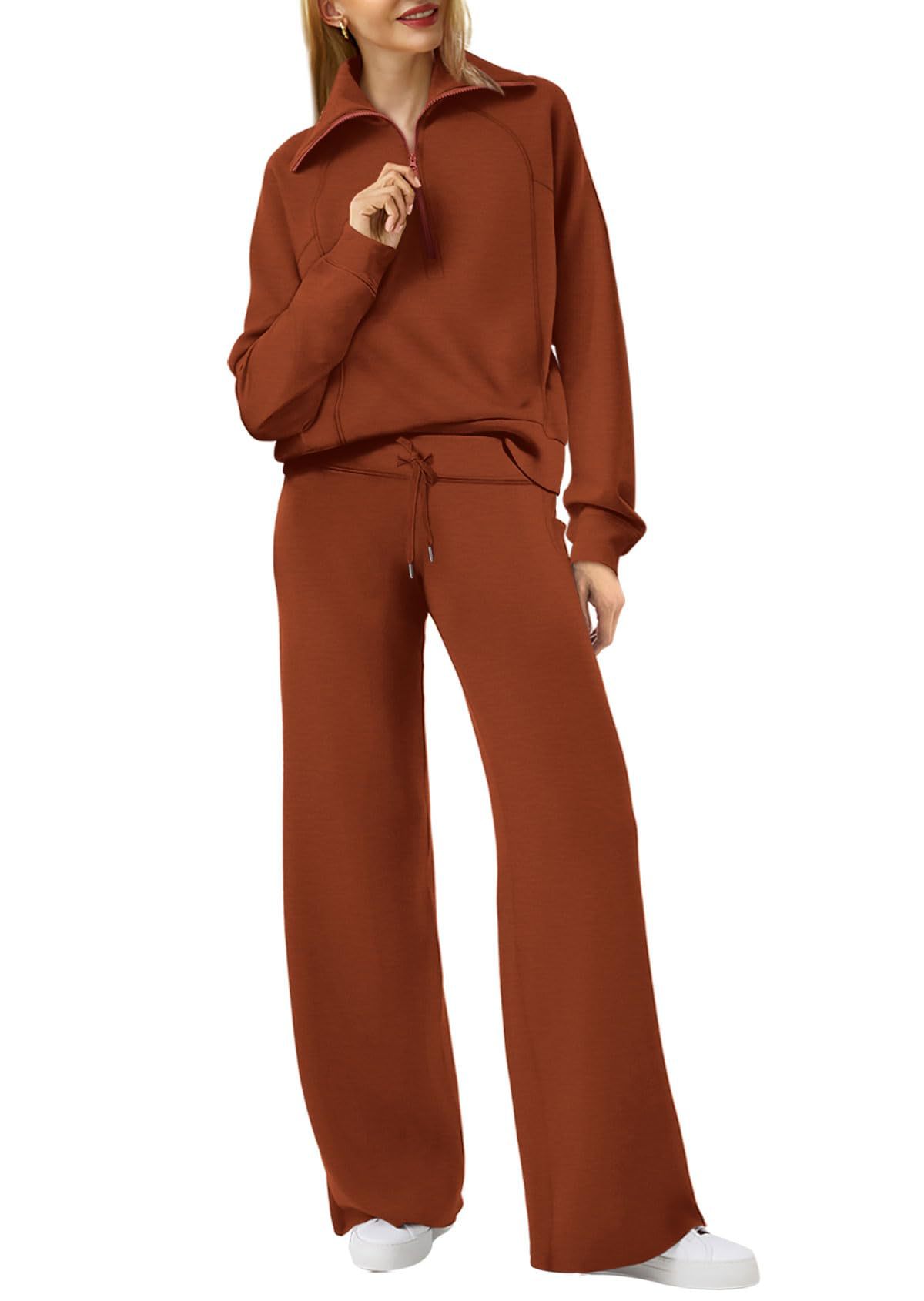 Women's Two Piece Pants Women Outfits Sweatsuit Set Quarter Zip Sweatshirt Wide Leg Sweatpant Petite Suits Wedding Dress For Guest