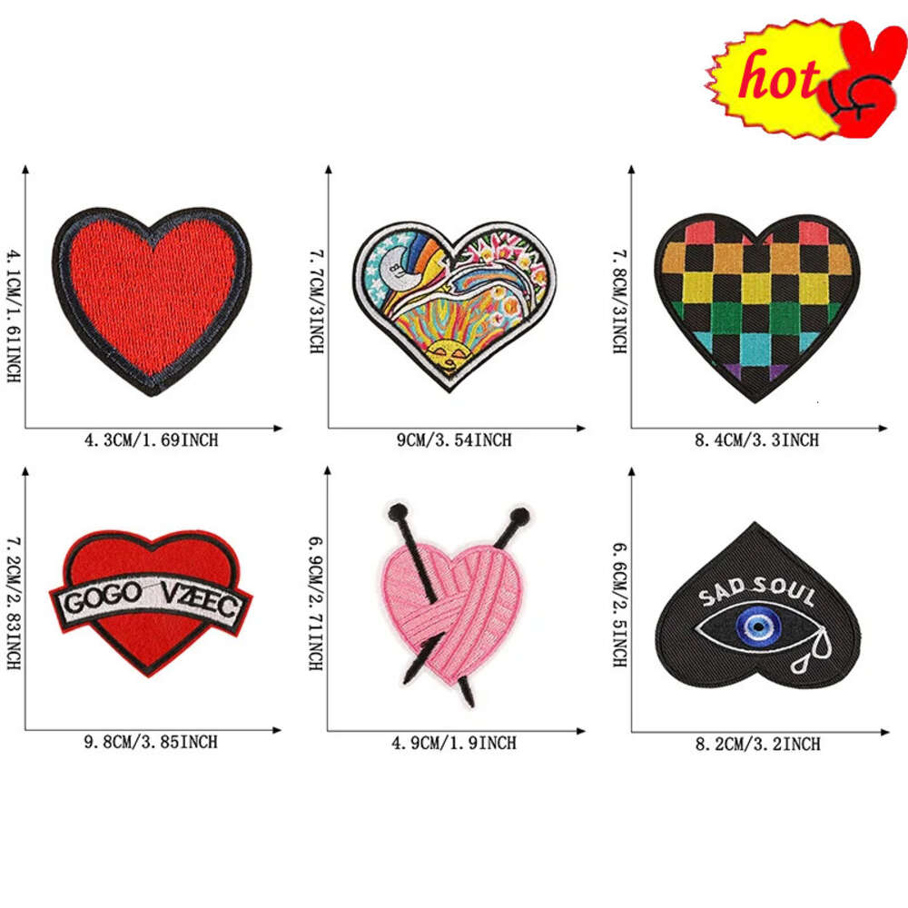 10 Pcs Heart Embroidered Patches for Clothing Wholesale Bulk Iron on Badge Lot Letter Sew Thermocollant Anime Cute Kids Designer