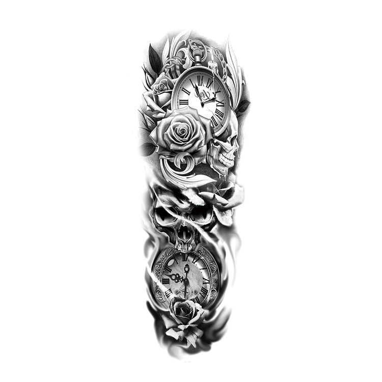 Makeup tattoo Full arm with animal pattern, lion figure, large flower simulation set, sticker