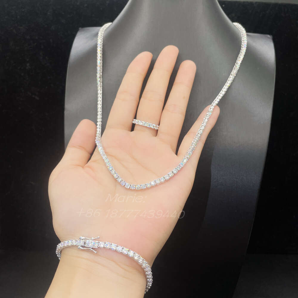 14k White Gold Plated Fine Jewelry S925 with Vvs Moissanite Diamond Tennis Ring Bracelet Necklace Sets